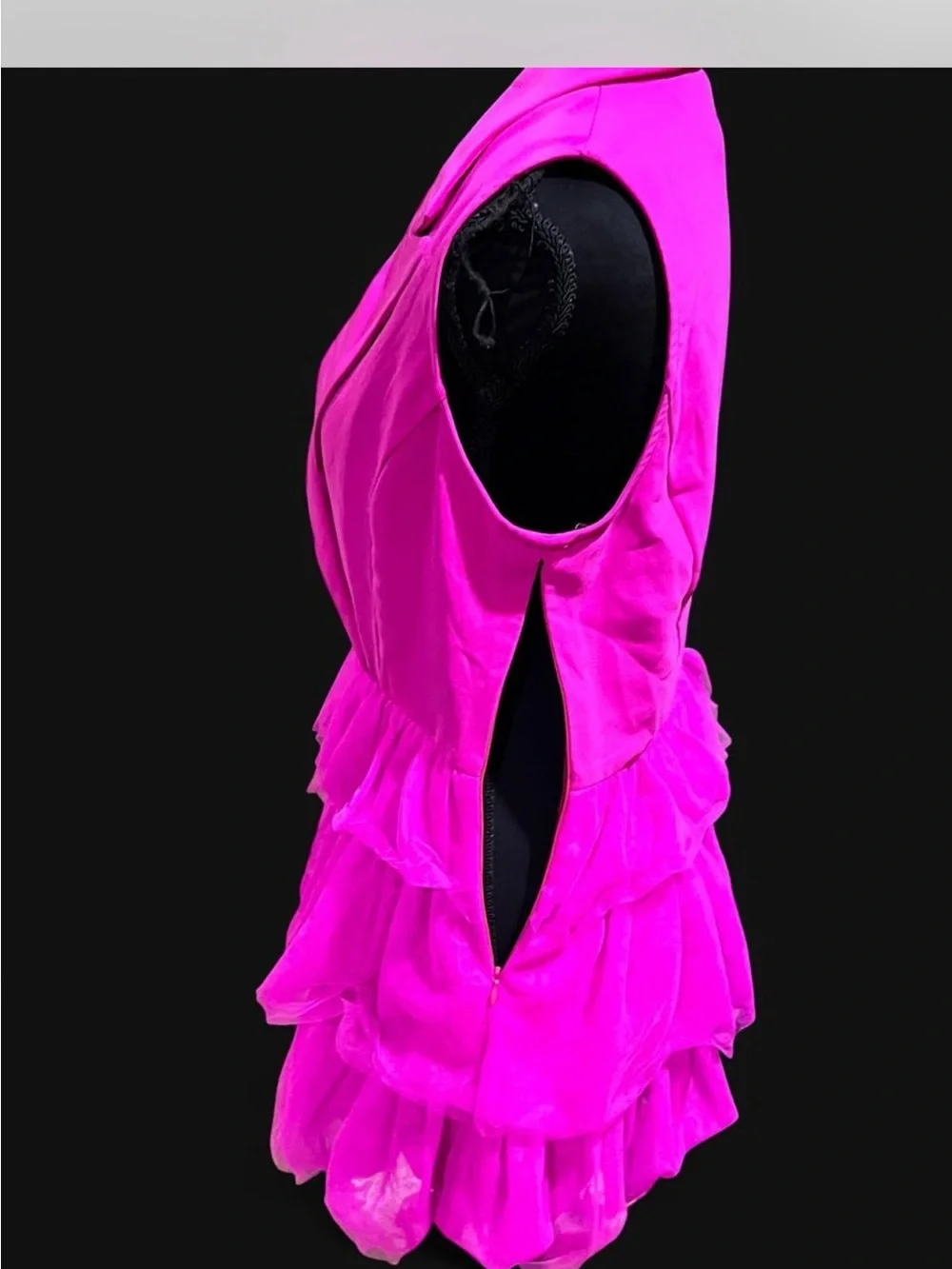 Sleeveless Fuchsia Ruffled Tulle Mini Dress